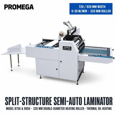 Macchina di laminazione semiautomatica del film di prerivestimento con velocità di 30 m/min Larghezza massima 920 mm Peso 1800 kg
